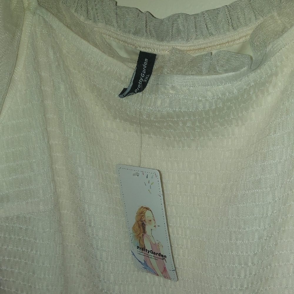 Chic Cream Maxi Dress with Puff Sleeves B19 - Picture 2 of 7